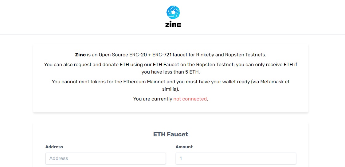 Zinc Faucet dapp