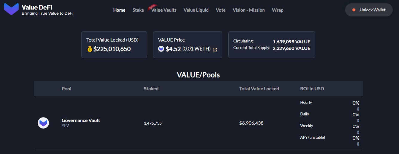 Value DeFi Protocol dapp