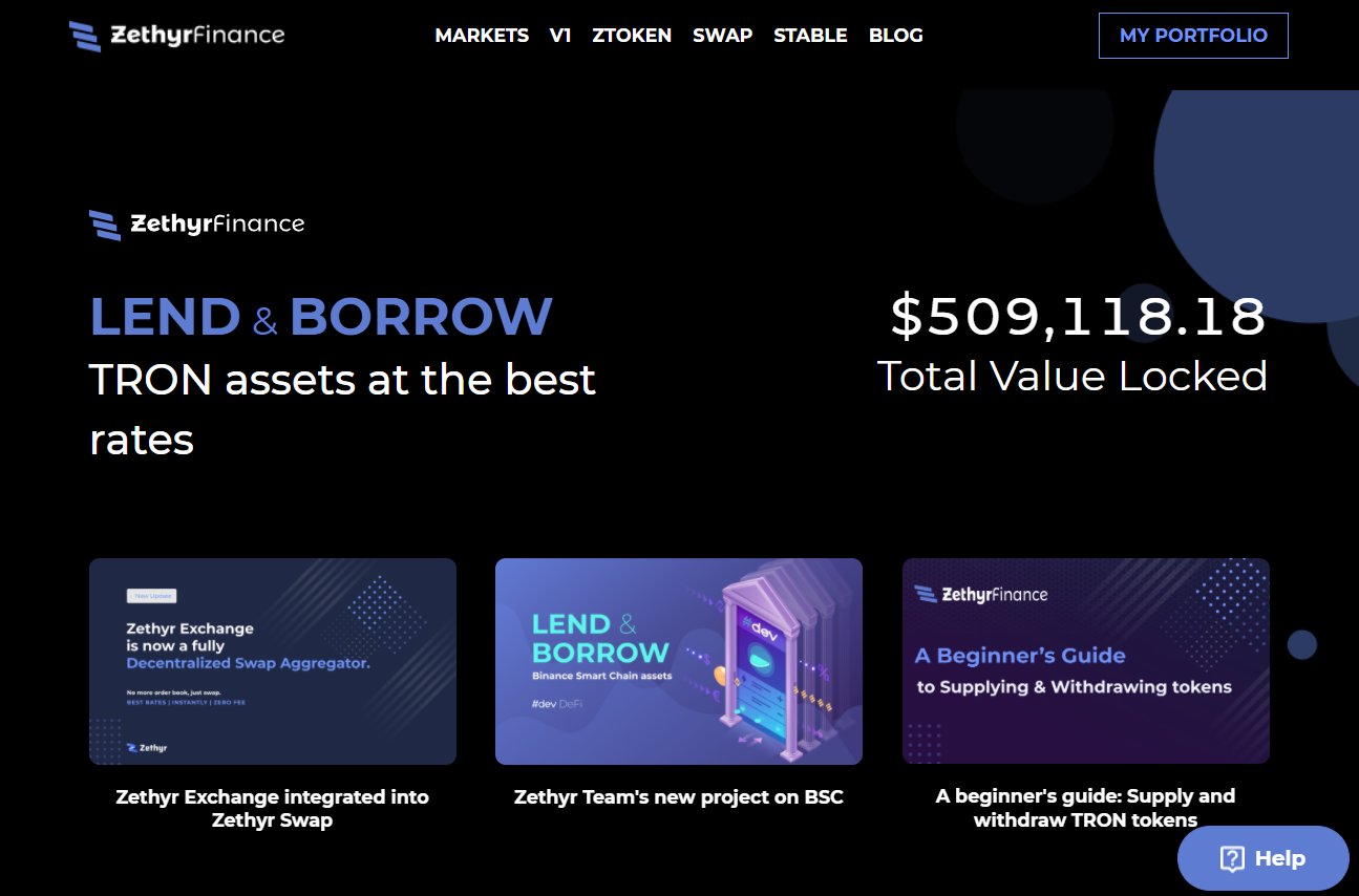 Zethyr Lending dapps tron