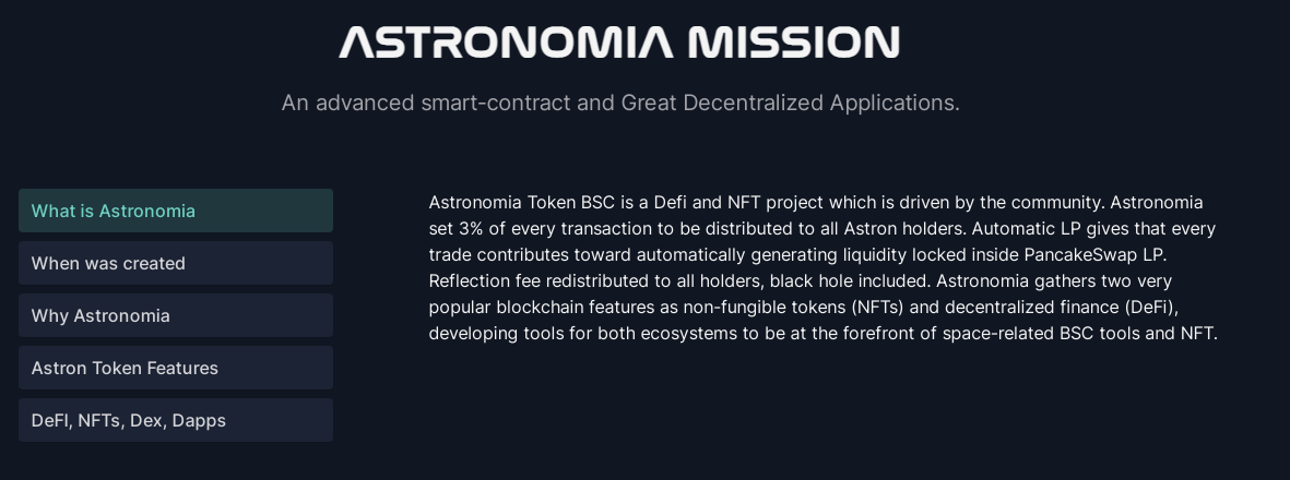Astronomia Token BSC - defi bsc dapp.expert