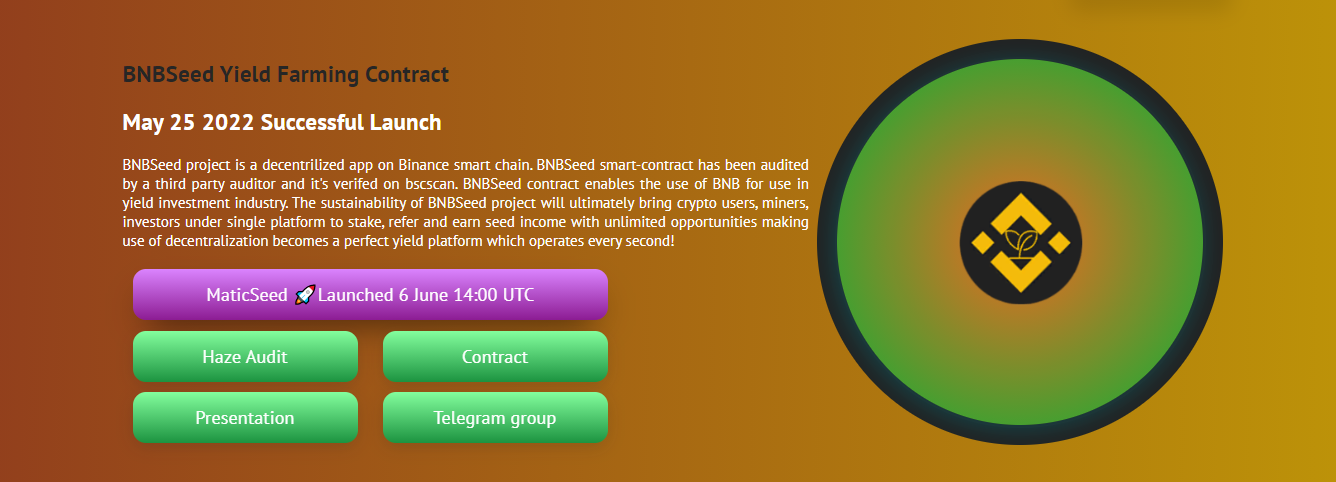 BNBSeed Yield Farming Contract - dapp.expert