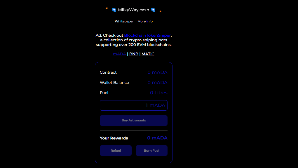 MilkyWay Miner - a reward pool with daily rewards