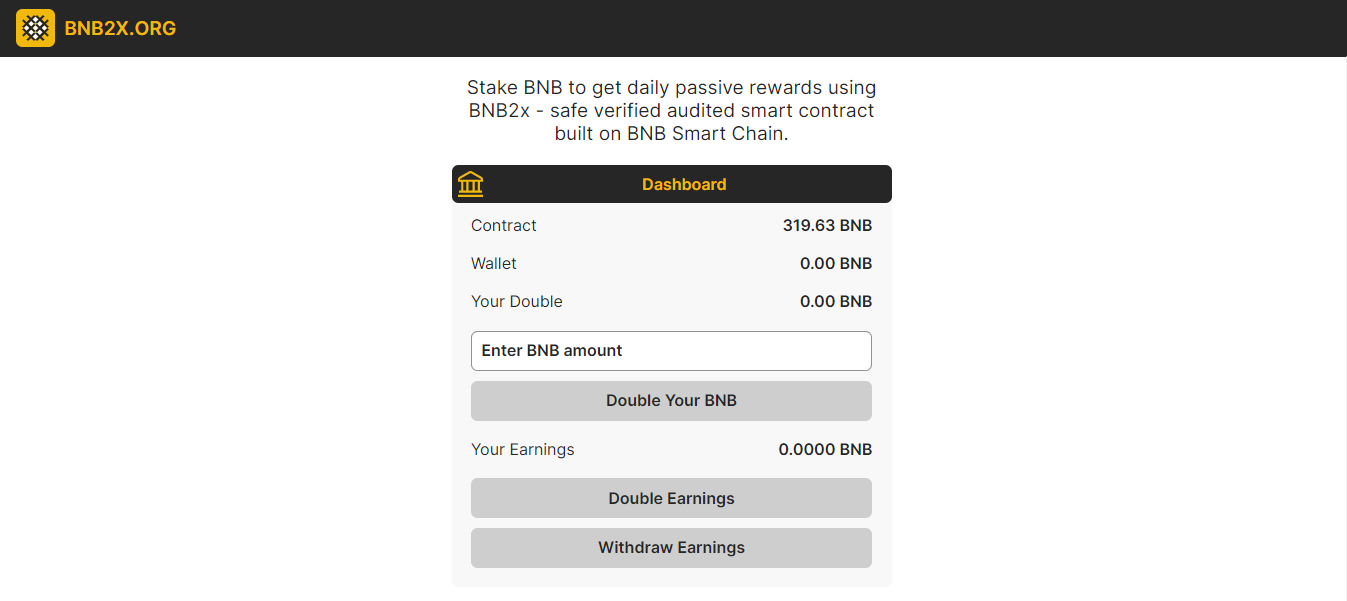 BNB2x Stake BNB - earnings on the blockchain through the farm