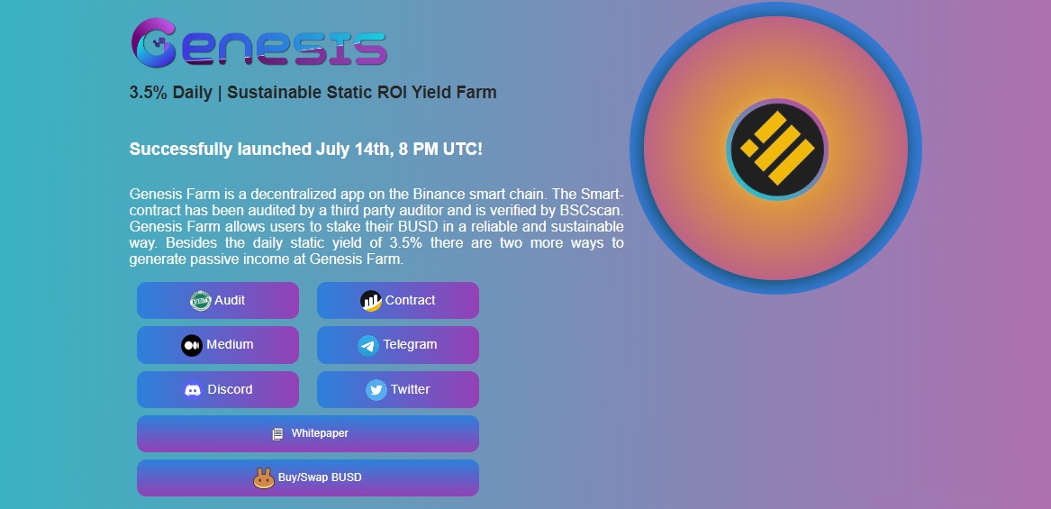 Genesis Farm Genesis Farm - децентрализованный проект для заработка через инвестиции