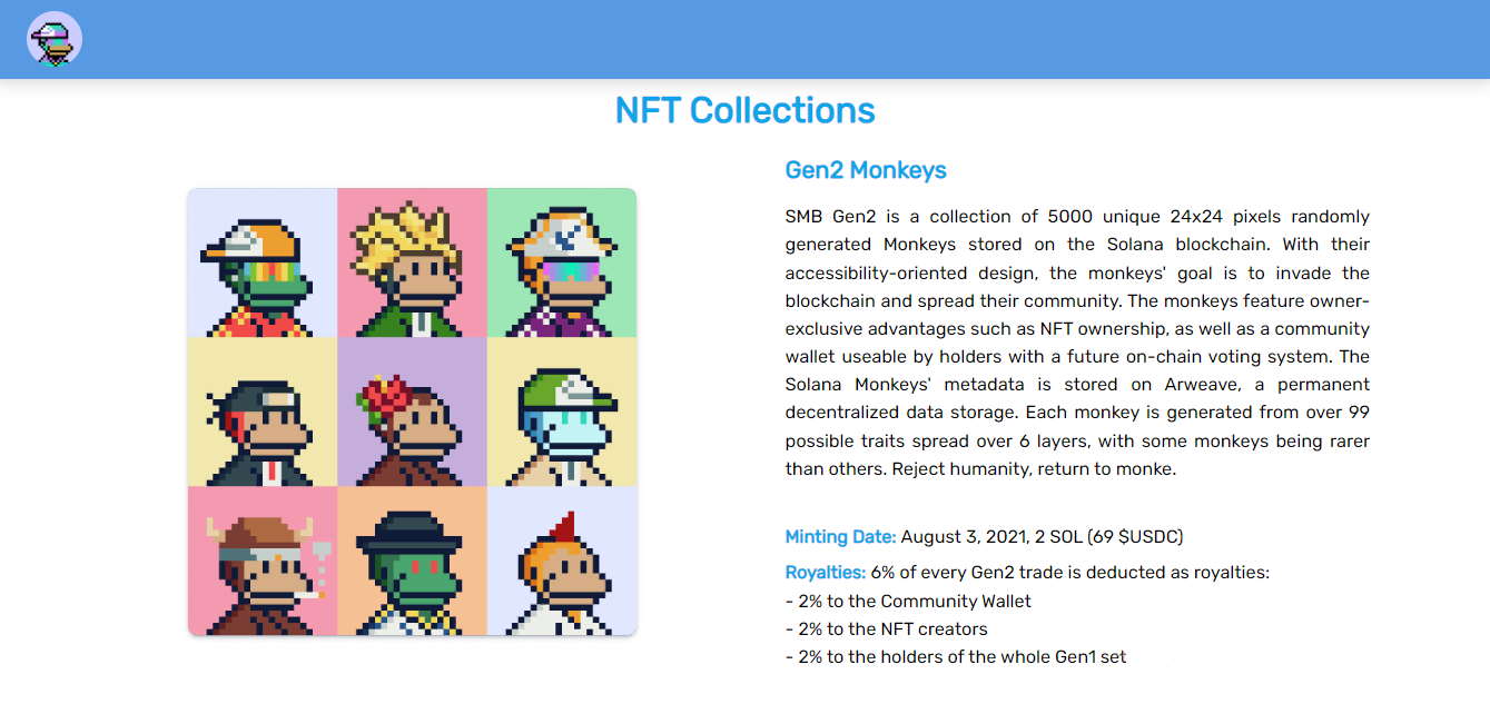 SolanaMonkeyBusiness - NFT collection with different functions and awards