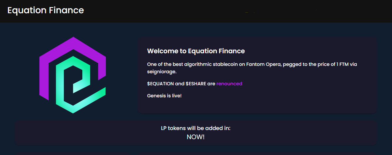 Equation Finance - стабильная алгоритмическая монета