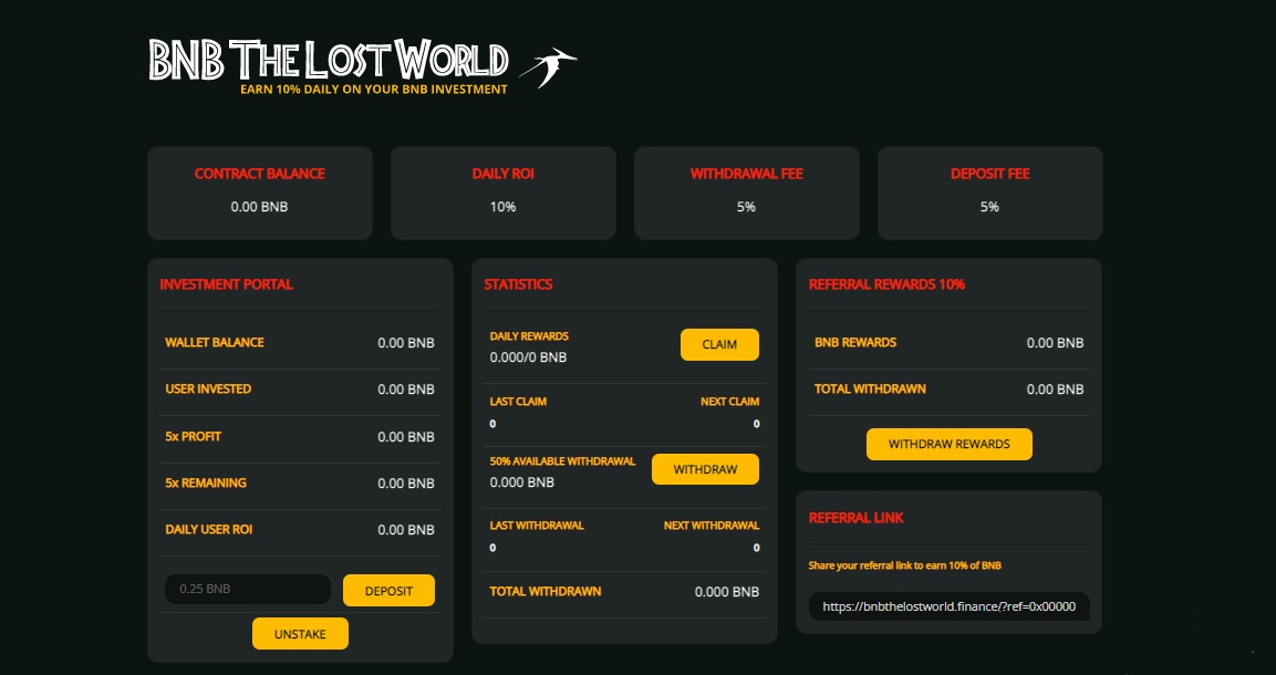 BNB The Lost World - constant earnings of rewards through the blockchain