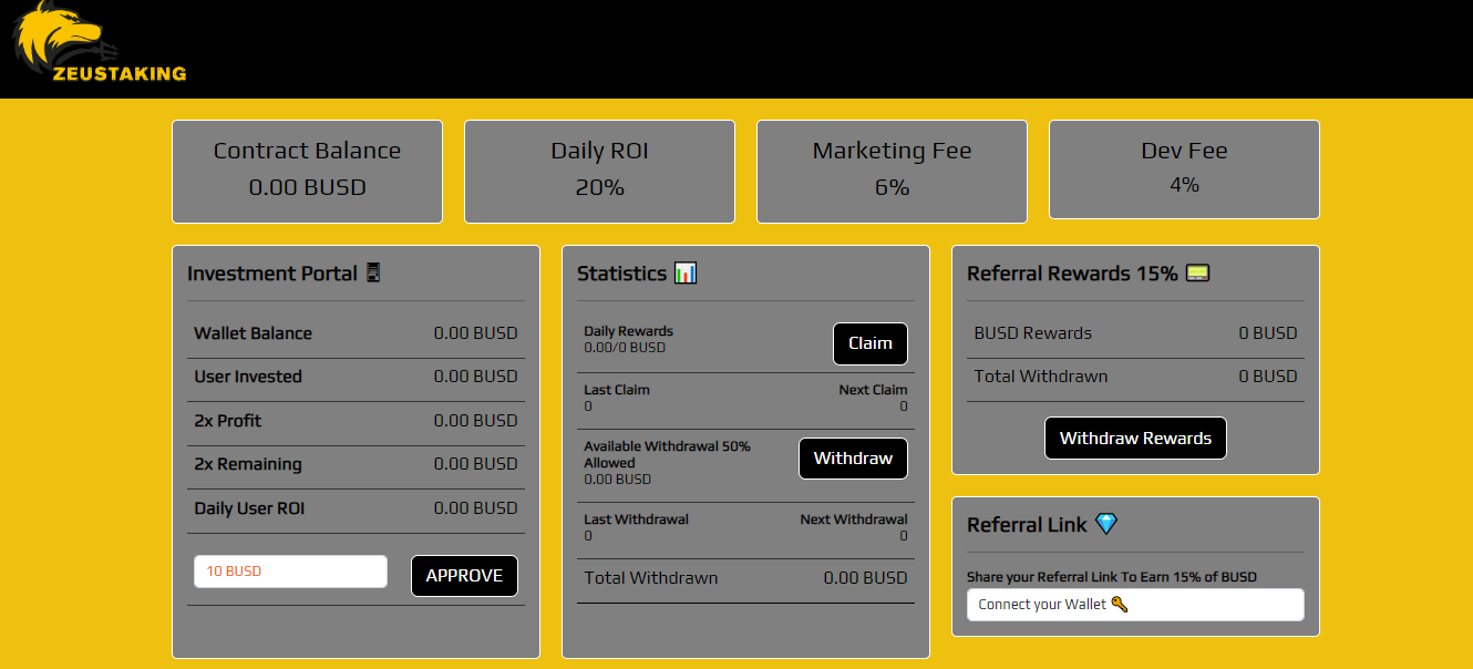 ZEUSTAKING - an investment program to earn rewards