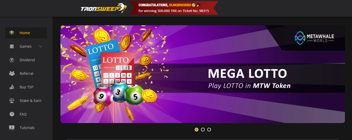 Tronsweep - a lottery project on the Tron blockchain