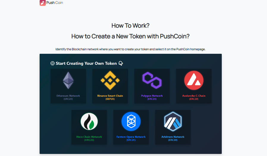 PushCoin - a system for creating your own tokens