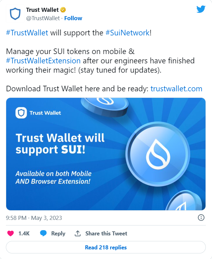 Trust Wallet теперь поддерживает Sui Network - news