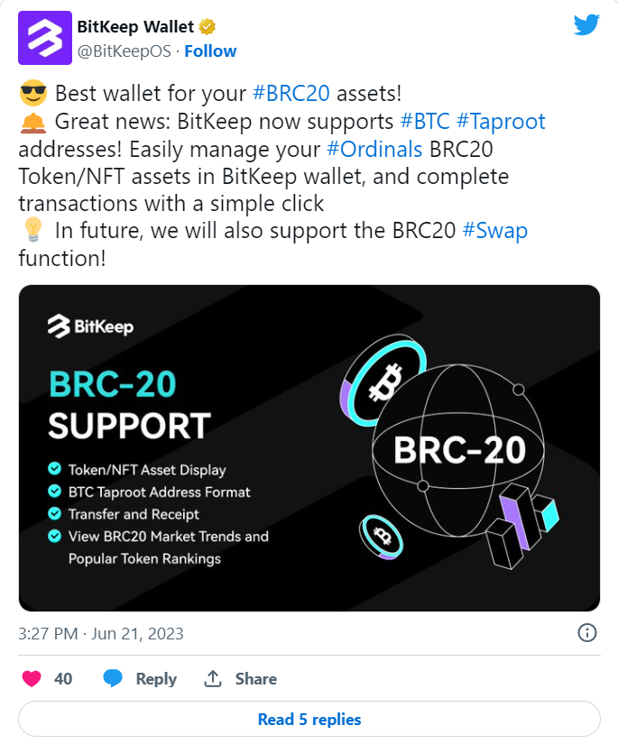 Despite the market downturn, wallet providers are incorporating support for BRC-20 tokens - news