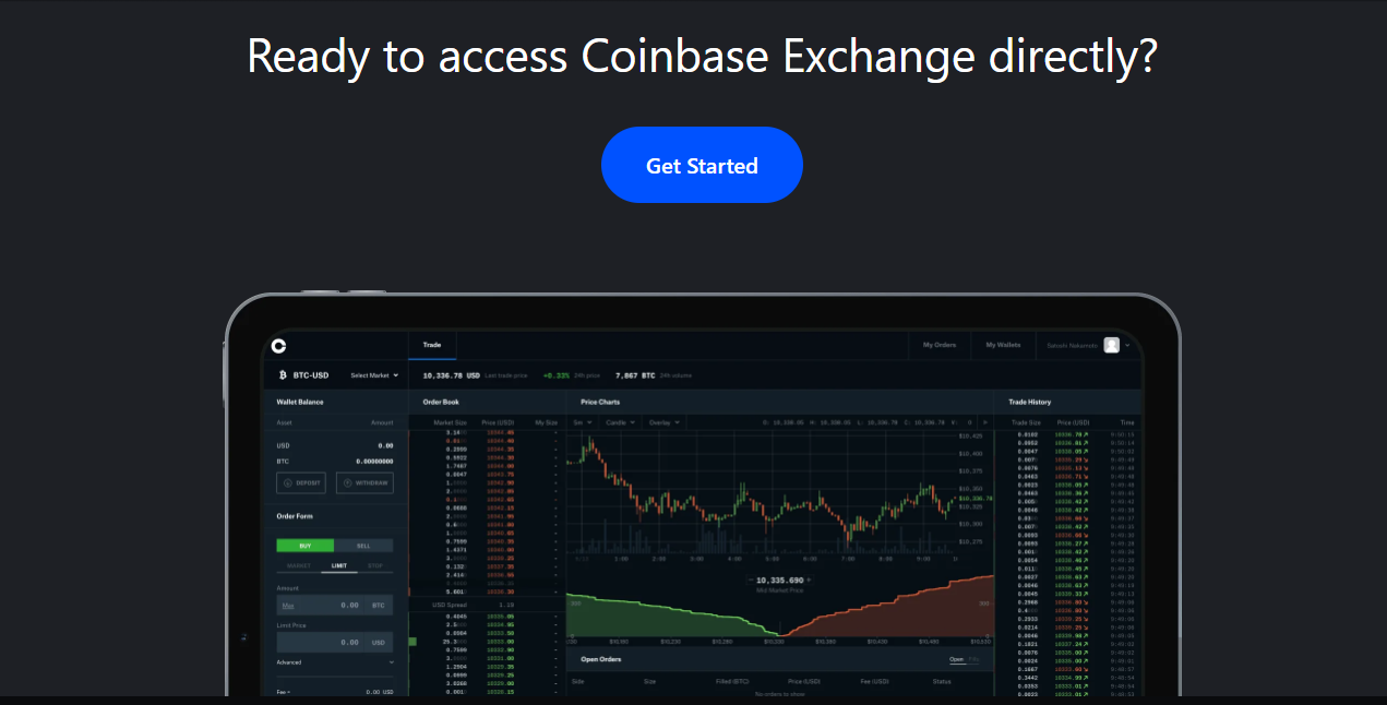 Coinbase Exchange start page