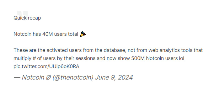Notcoin post about user base growth