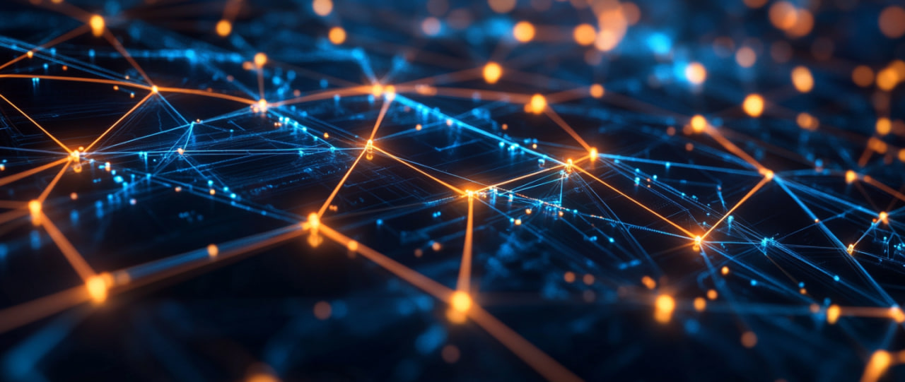 Abstract blockchain structure with connected nodes