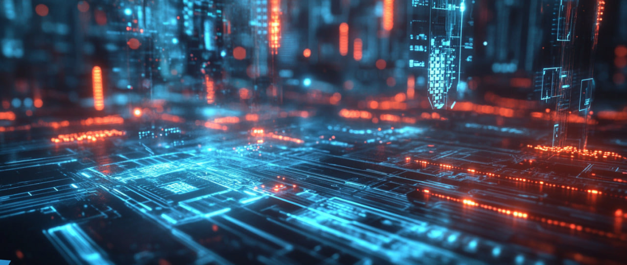 Integration of DeFi with CARV, illustrated by interconnected digital circuits and financial products against a dynamic digital space