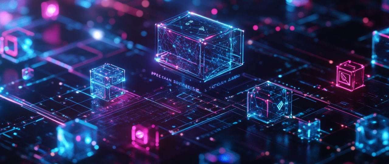 A futuristic illustration of the ApeChain blockchain platform interacting seamlessly with multiple networks, highlighting its flexibility and support for DeFi and NFT applications