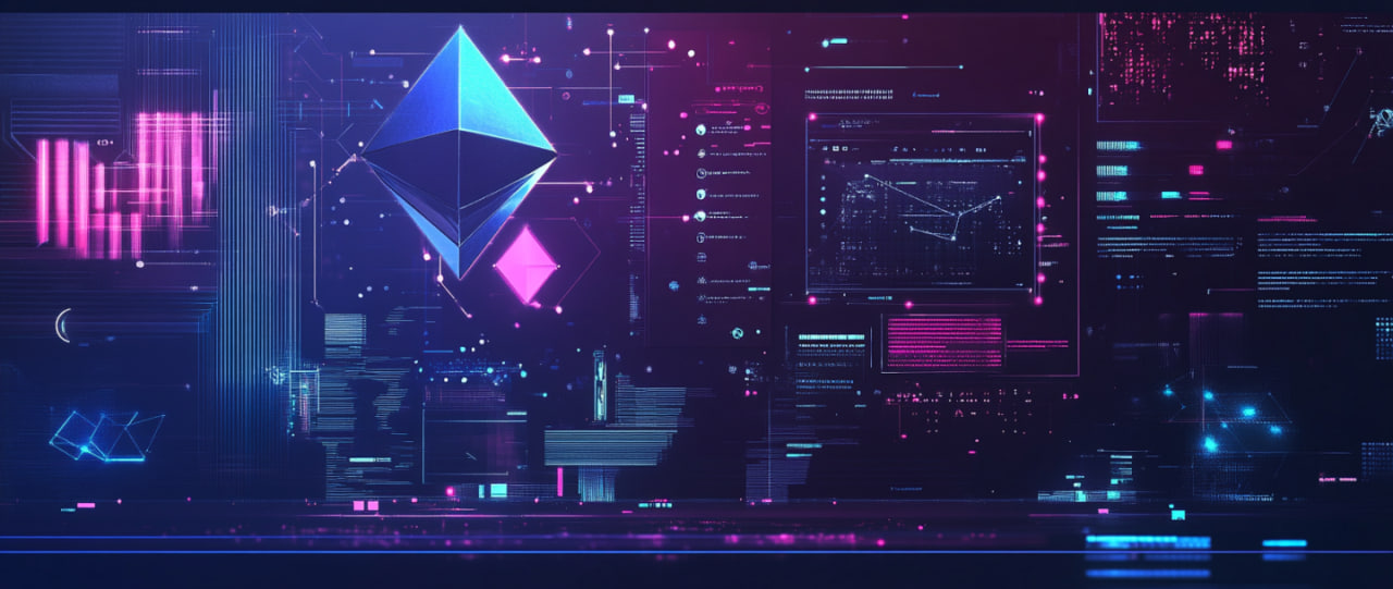 Conceptual blockchain image with PoW and PoS symbols.