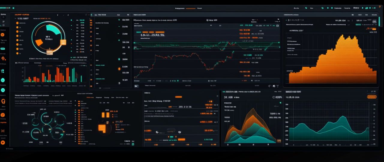 Platform interface displaying Bitcoin, Ethereum, and Litecoin charts.