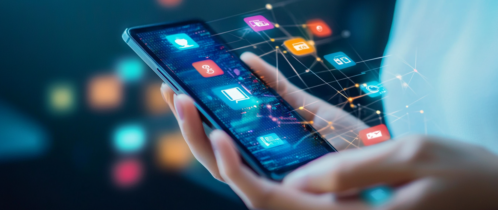 Mobile dApp interface on a smartphone, blockchain concept