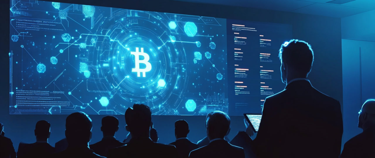 Conference participants discuss cryptocurrency innovations.