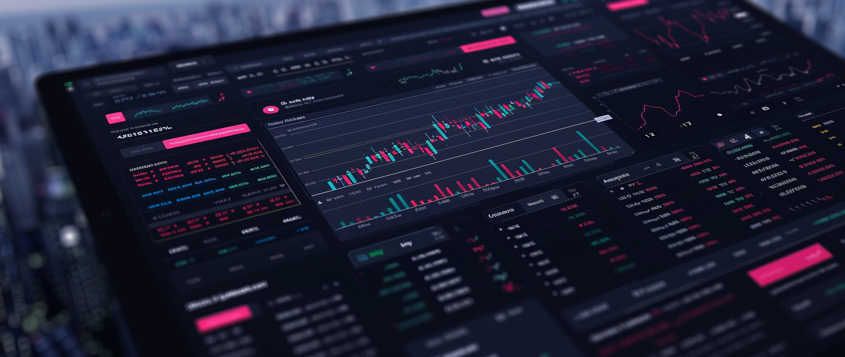 Cryptocurrency trading platform interface with data analysis