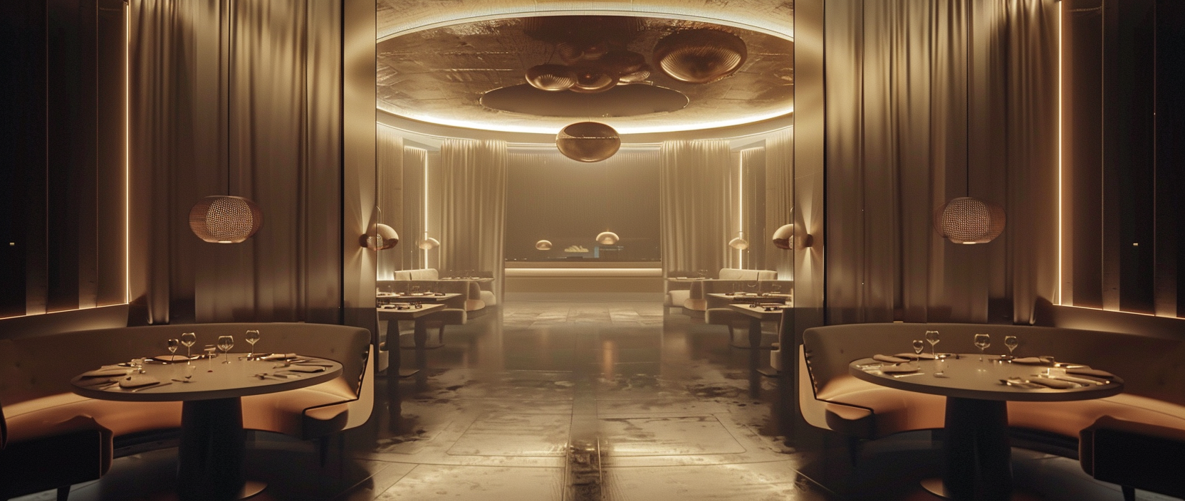 Customers enjoying exclusive dishes in a futuristic restaurant setting