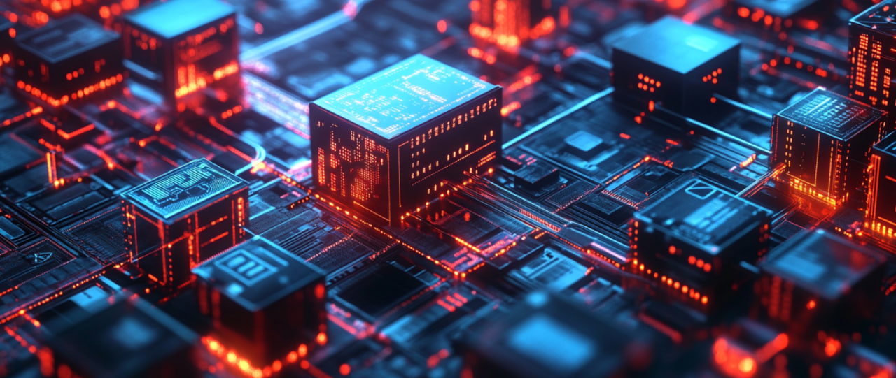 Blockchain node diagram showing code and data blocks