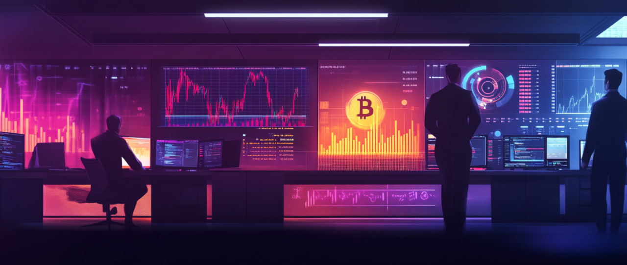 Investors discussing cryptocurrency ETFs with charts and digital storage