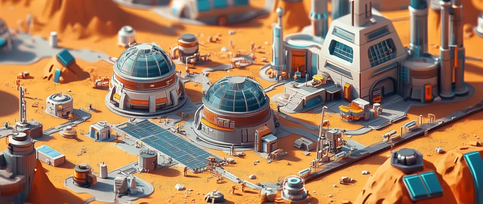 A tech city on Mars from the game Age of Mars