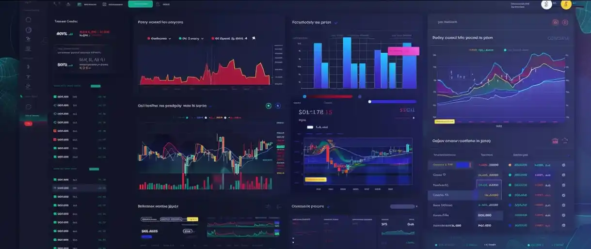 Графики криптовалют на экране, разработка платформы DeFi