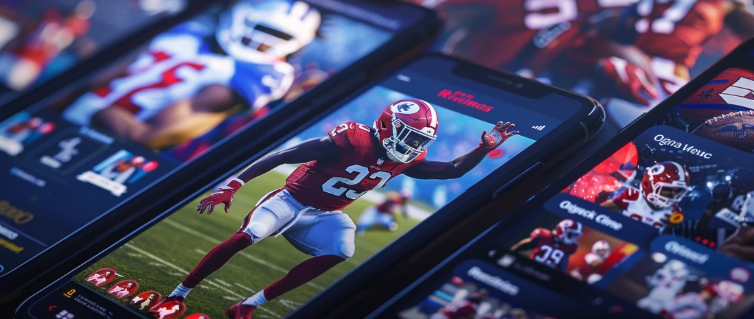 Visual overview of NFL Rivals with team logos and gameplay elements