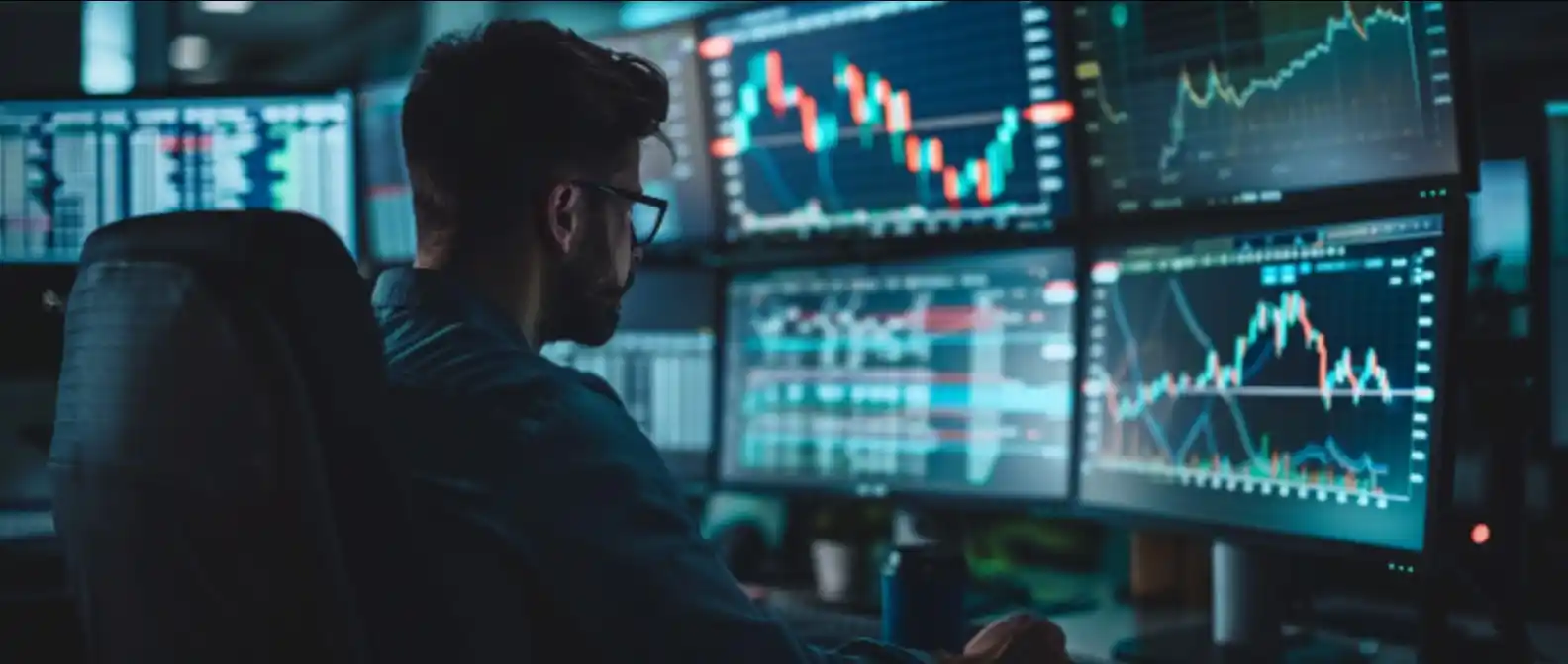 A financial analyst at Flowdesk's office studying cryptocurrency liquidity charts