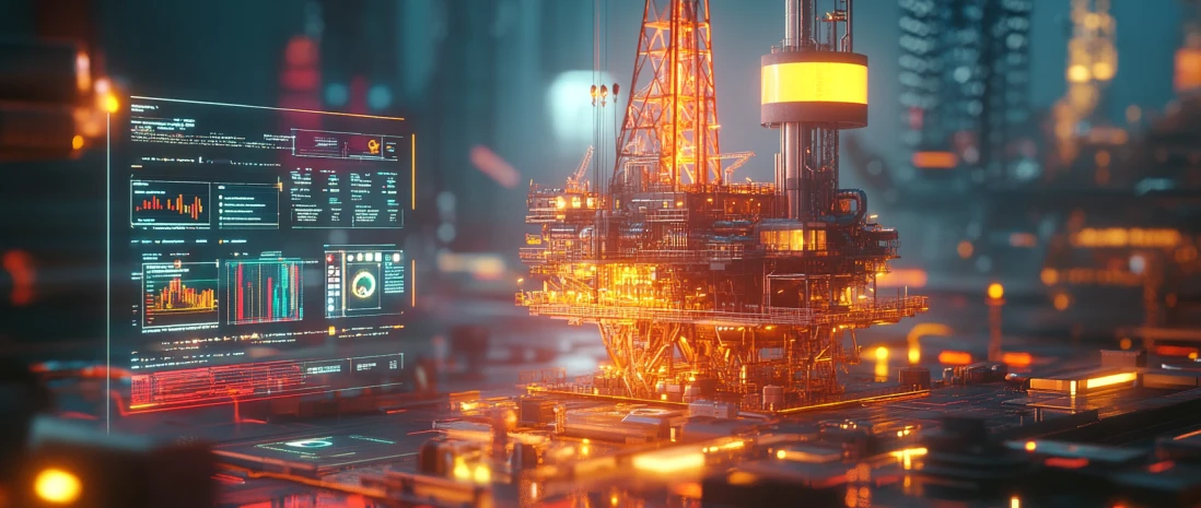 Нефтяная вышка в Fuel Mining с цифровыми токенами и интерфейсом блокчейн-игры