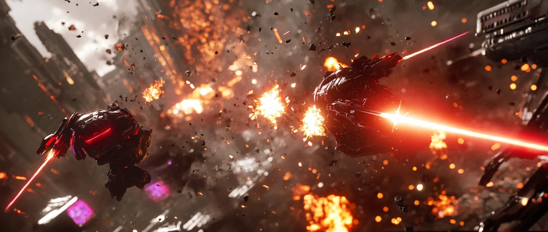 Dynamic battle in Memes At War, meme characters with futuristic weapons