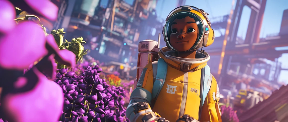 A character in a virtual gaming world interacting with farming and token mining elements