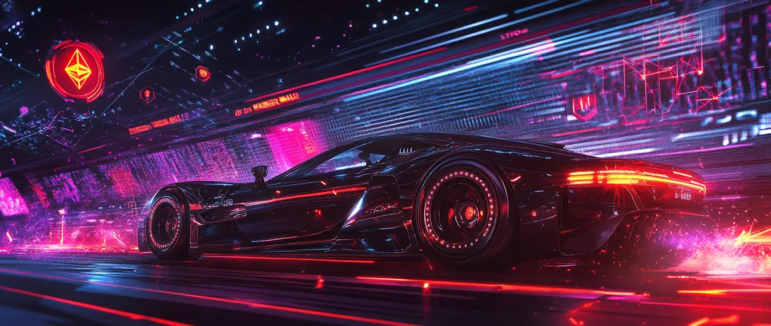 Icon.X World illustration with focus on racing competitions and blockchain