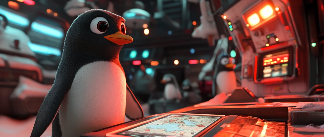 Penguins exploring quests and upgrading skills in the PenguinQuest game