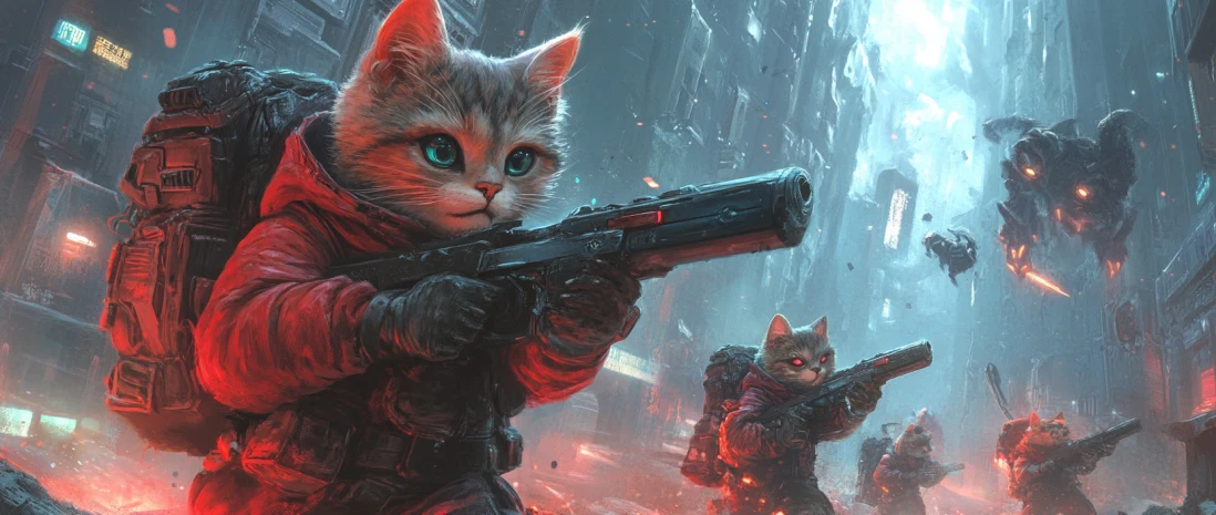 Герои-кошки сражаются с монстрами в игре Defi Cattos, блокчейн-боевые действия
