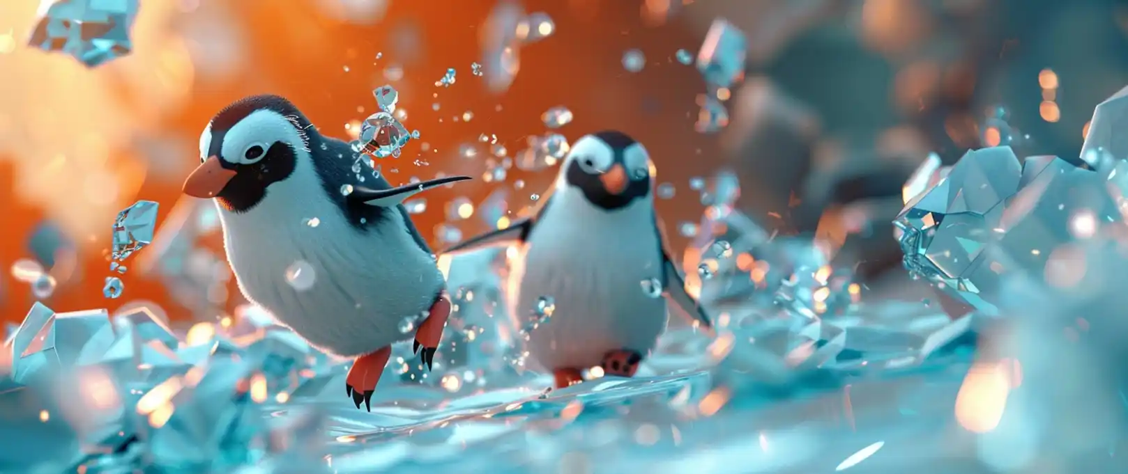 A cheerful penguin battles in a Web3 minigame with NFT elements