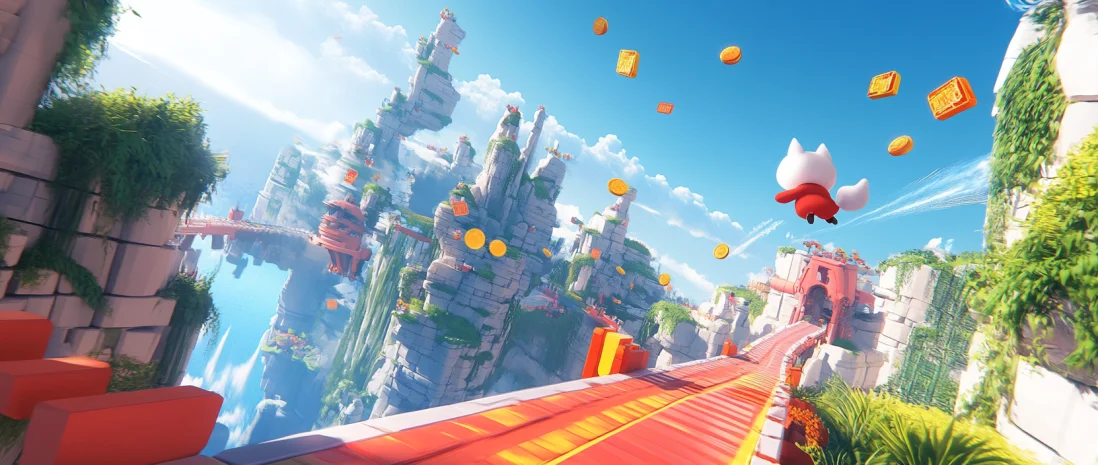 Character collects tickets and coins in the Uni Jump arcade universe