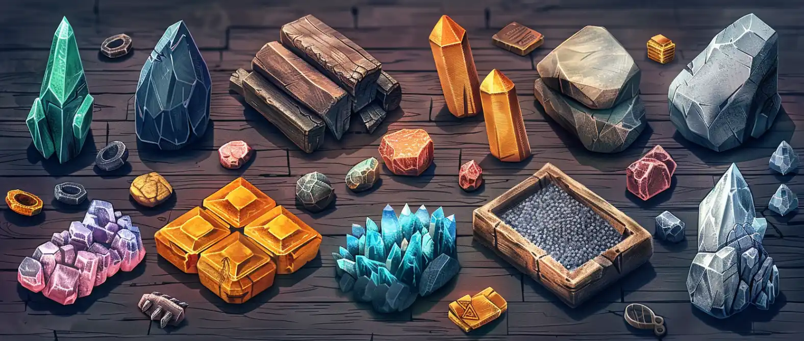 Various resources for mining in the Miner Block Empire game