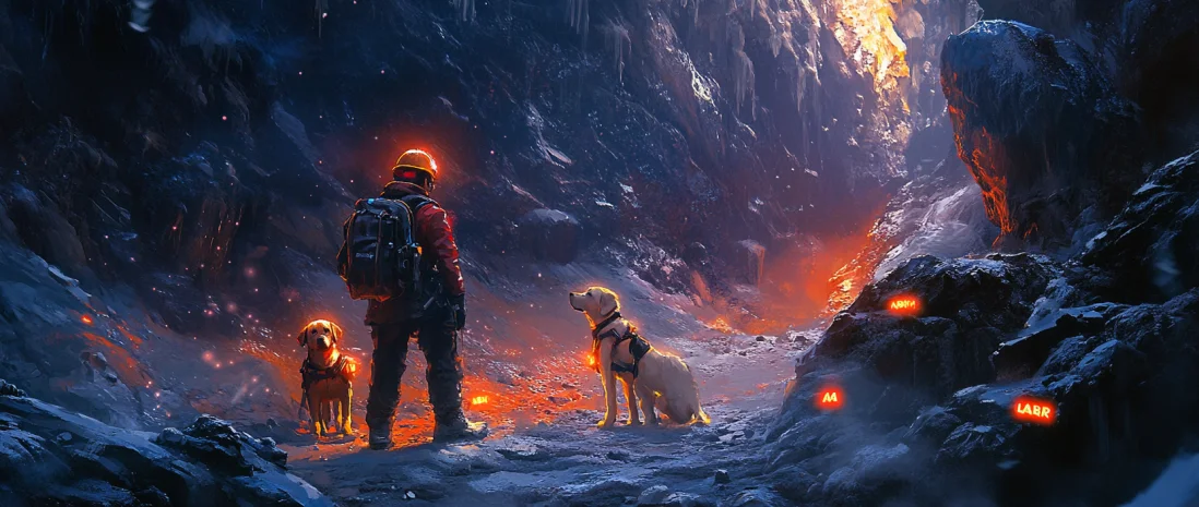 Labrador Adventures — шахтёр и лабрадоры добывают токены LABR в пещере
