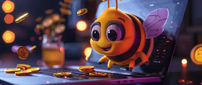 Cartoon bee and Flutter Bees game interface in Telegram